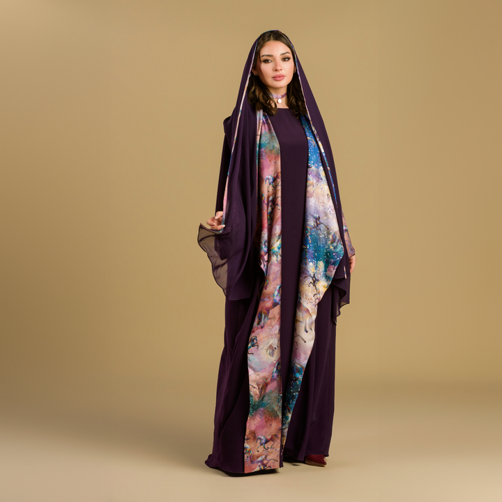 Horses & Night -  Draped - Trim Art Abaya